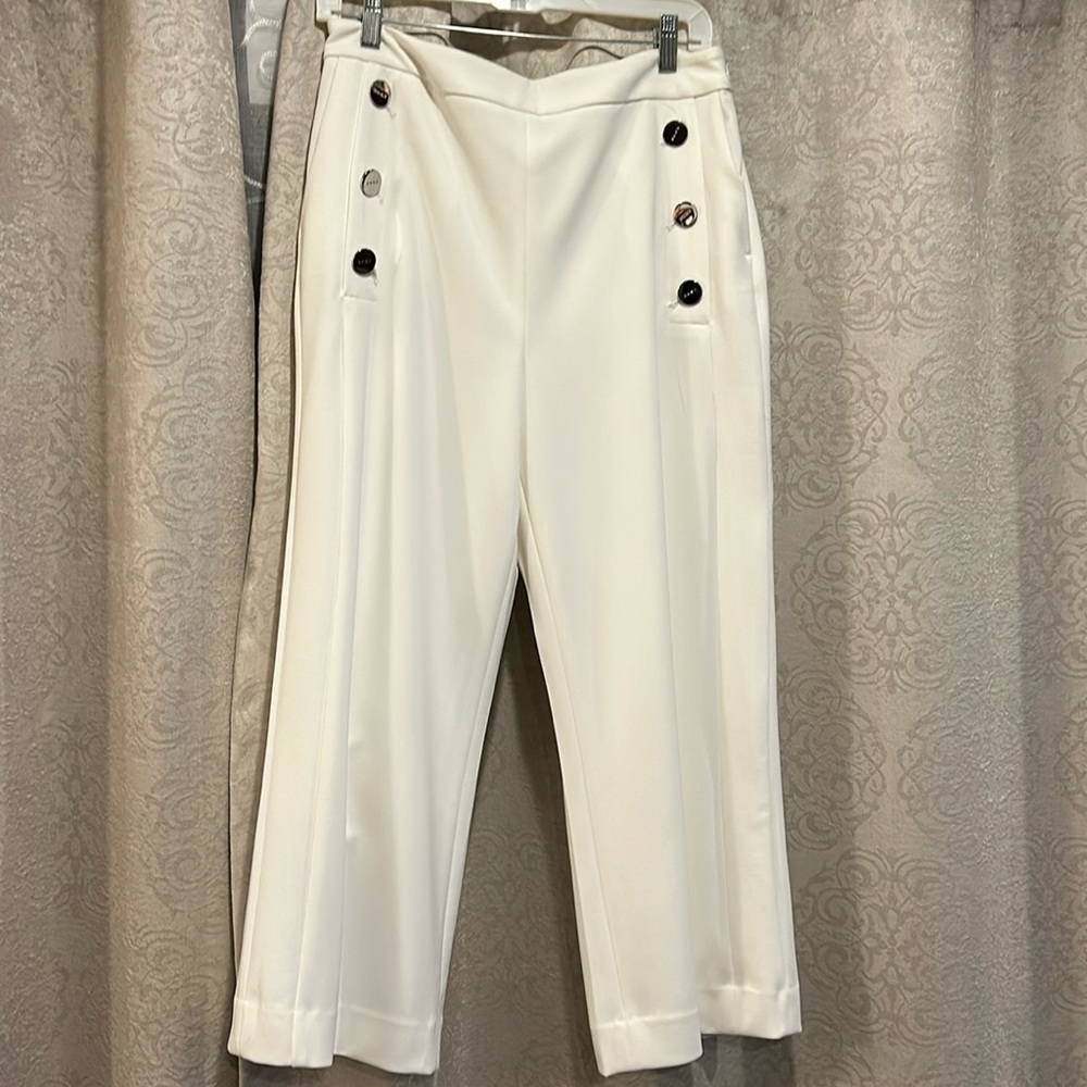 DKNY off white lined ankle length wide leg pant size 8